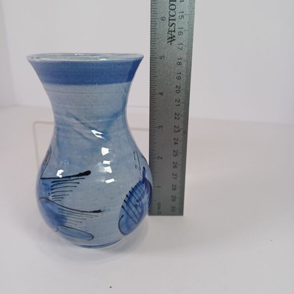 Vintage Tonala MEXICO Pottery 5" Vase Blue Bird And Flowers Artist Signed EUC - Picture 7 of 9